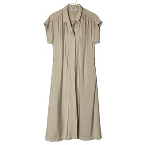 MSCH Dress Womens Size Medium Beige Short Sleeve Pockets Long Button Down